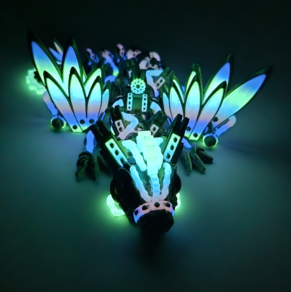 Articulated Steampunk Dragon – Glow-in-the-Dark Rainbow Display Piece - Picture 9 of 9
